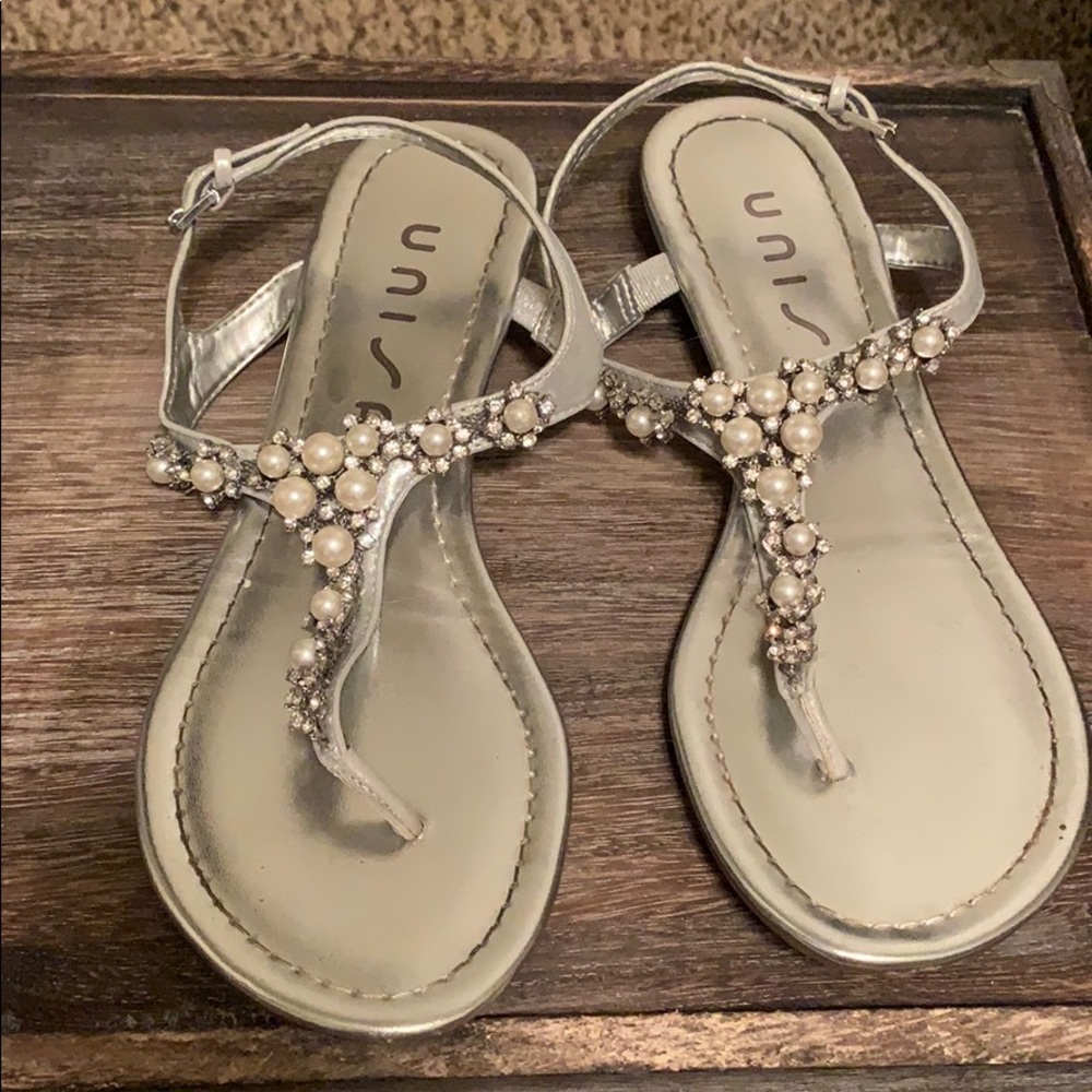 Unisa Silver Sandals with Pearl Embellishments